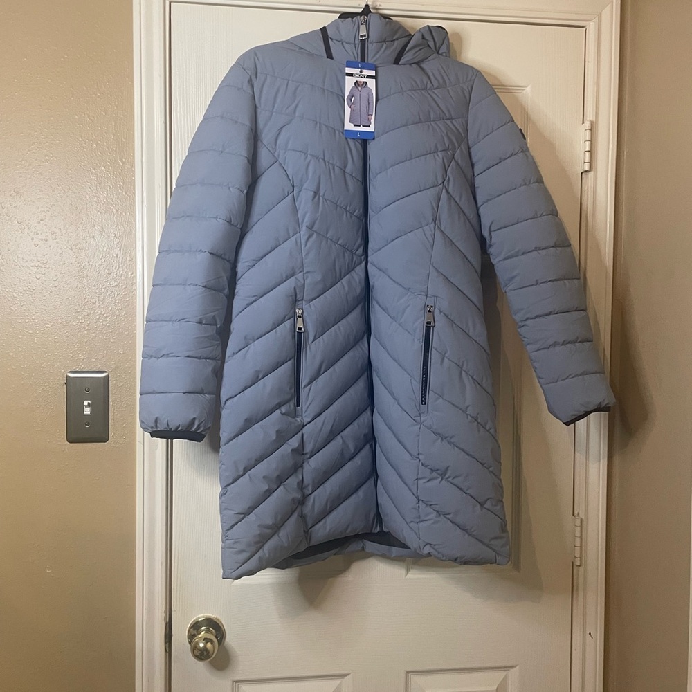 DKNY Light Blue Hooded Puffer Coat